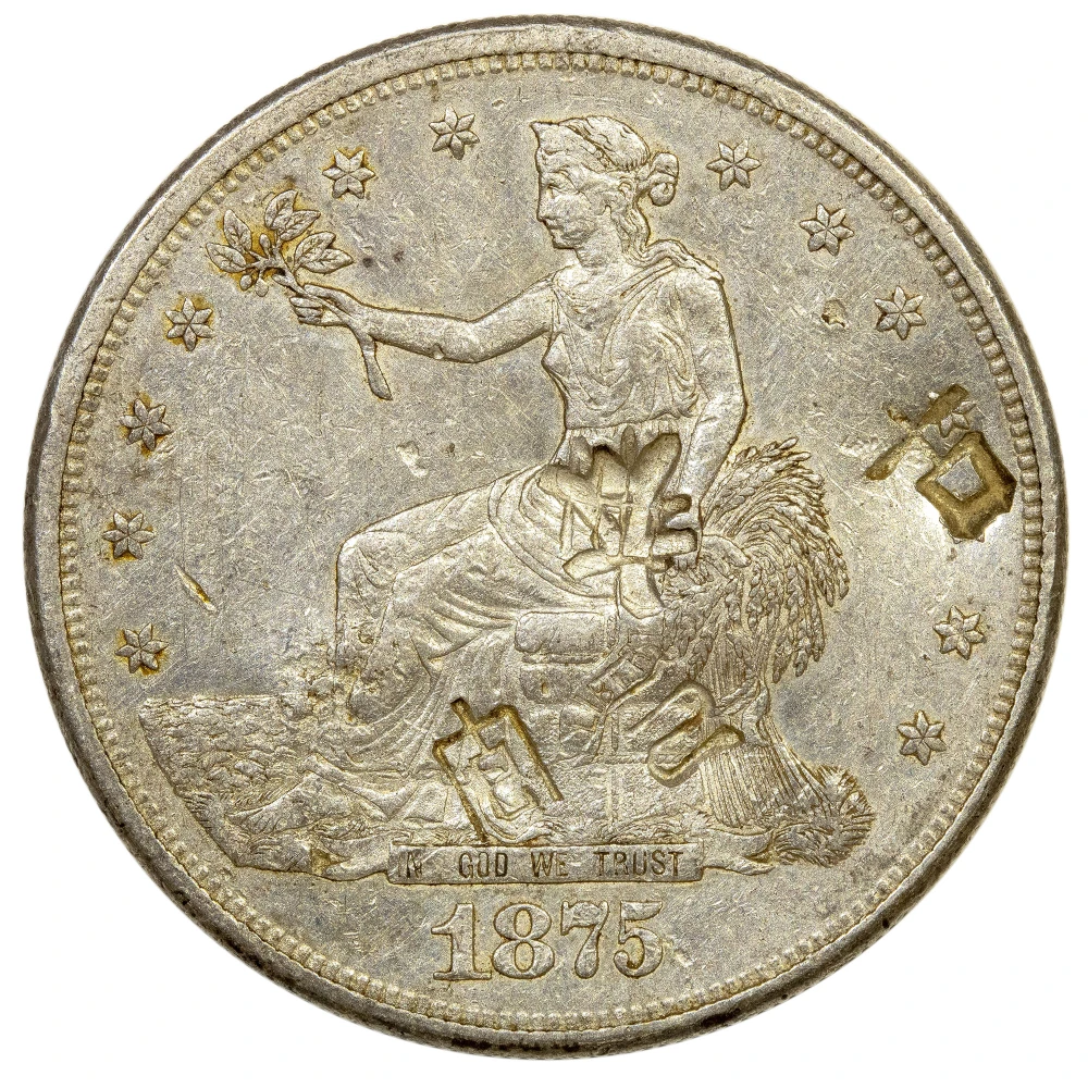 EF-45 Chopmarked 1875-CC Trade Dollar