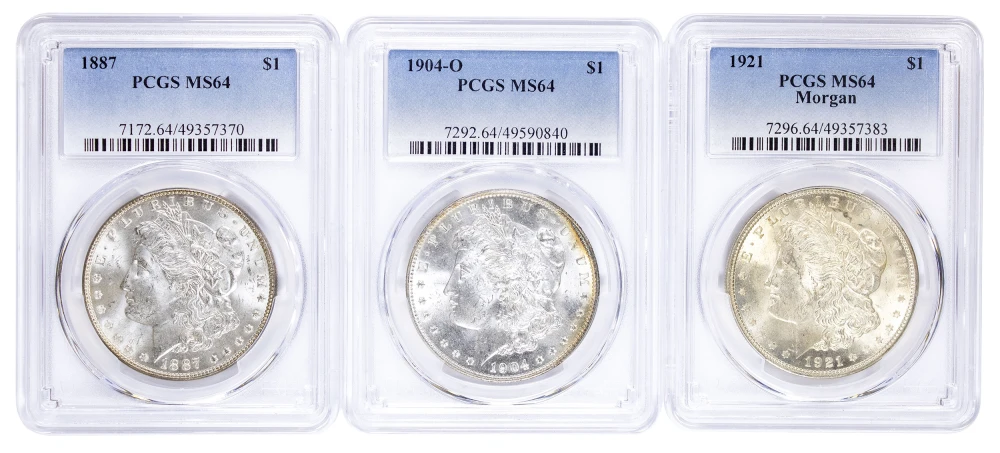PCGS-Certified MS-64 Morgan Dollar Trio