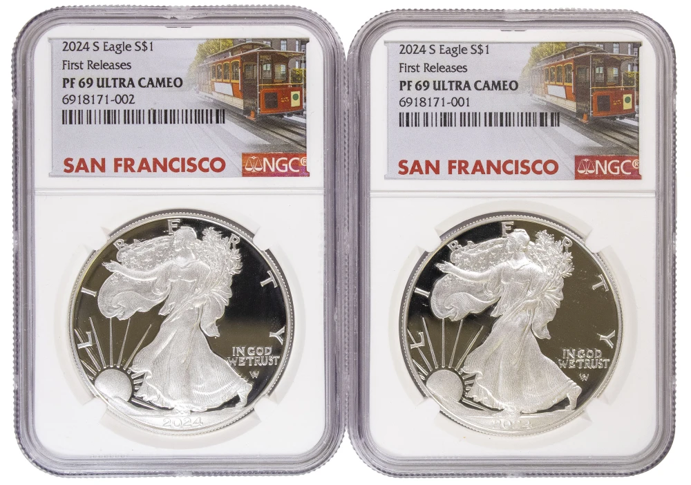 NGC Proof-69 Ultra Cameo 2024 Silver Eagle Pair