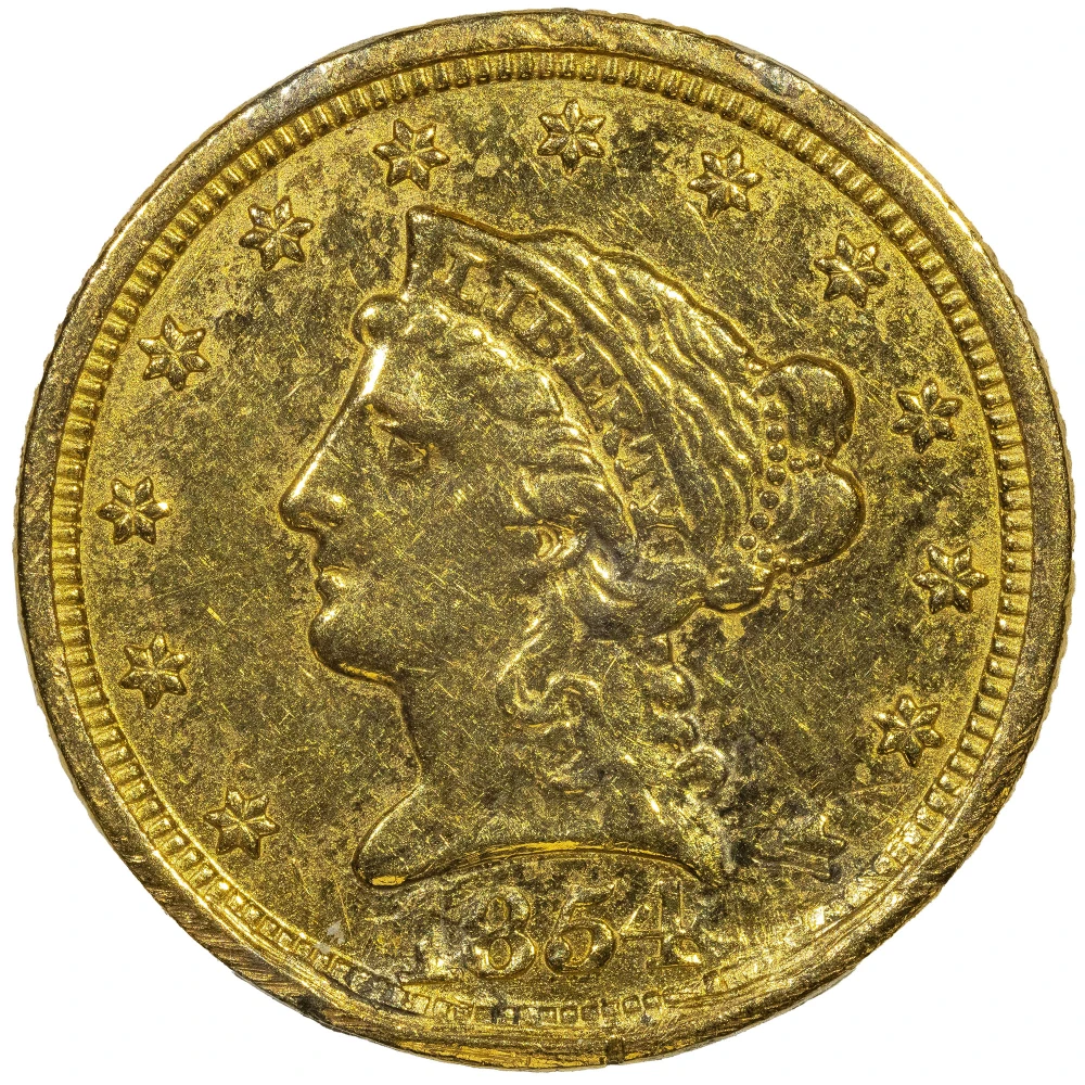 AU Details 1854-O Gold $2.50 Liberty