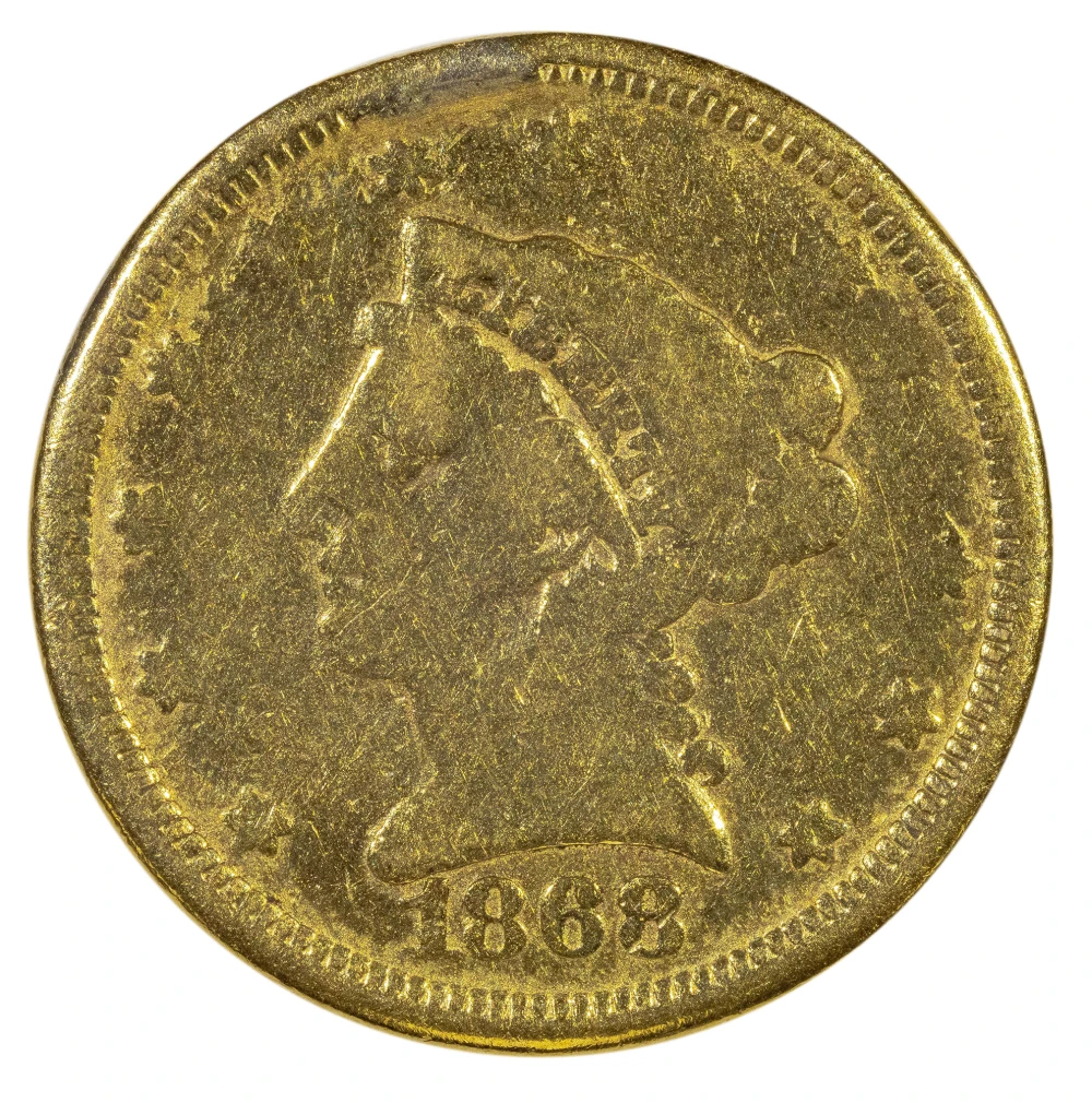 VG Details 1868 Gold $2.50 Liberty