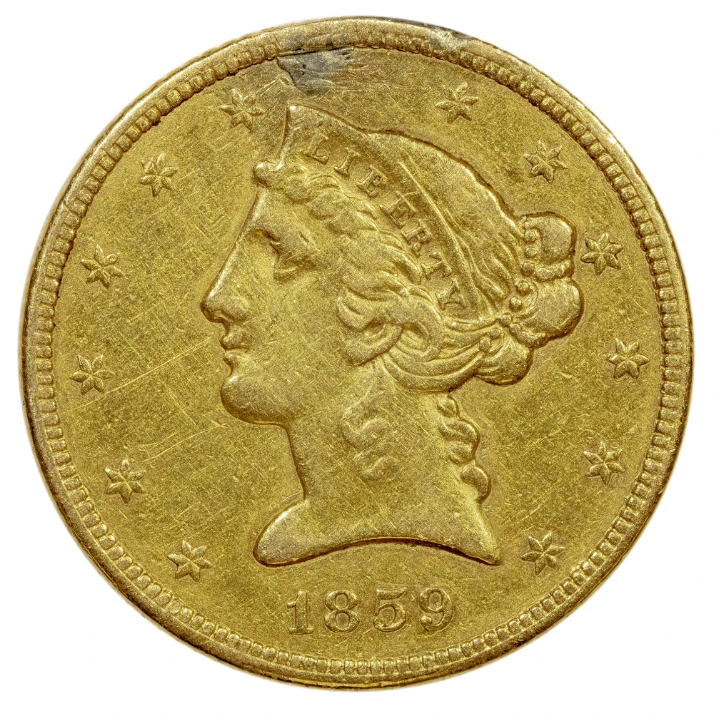 EF/AU Details 1859 Gold $5.00 Liberty