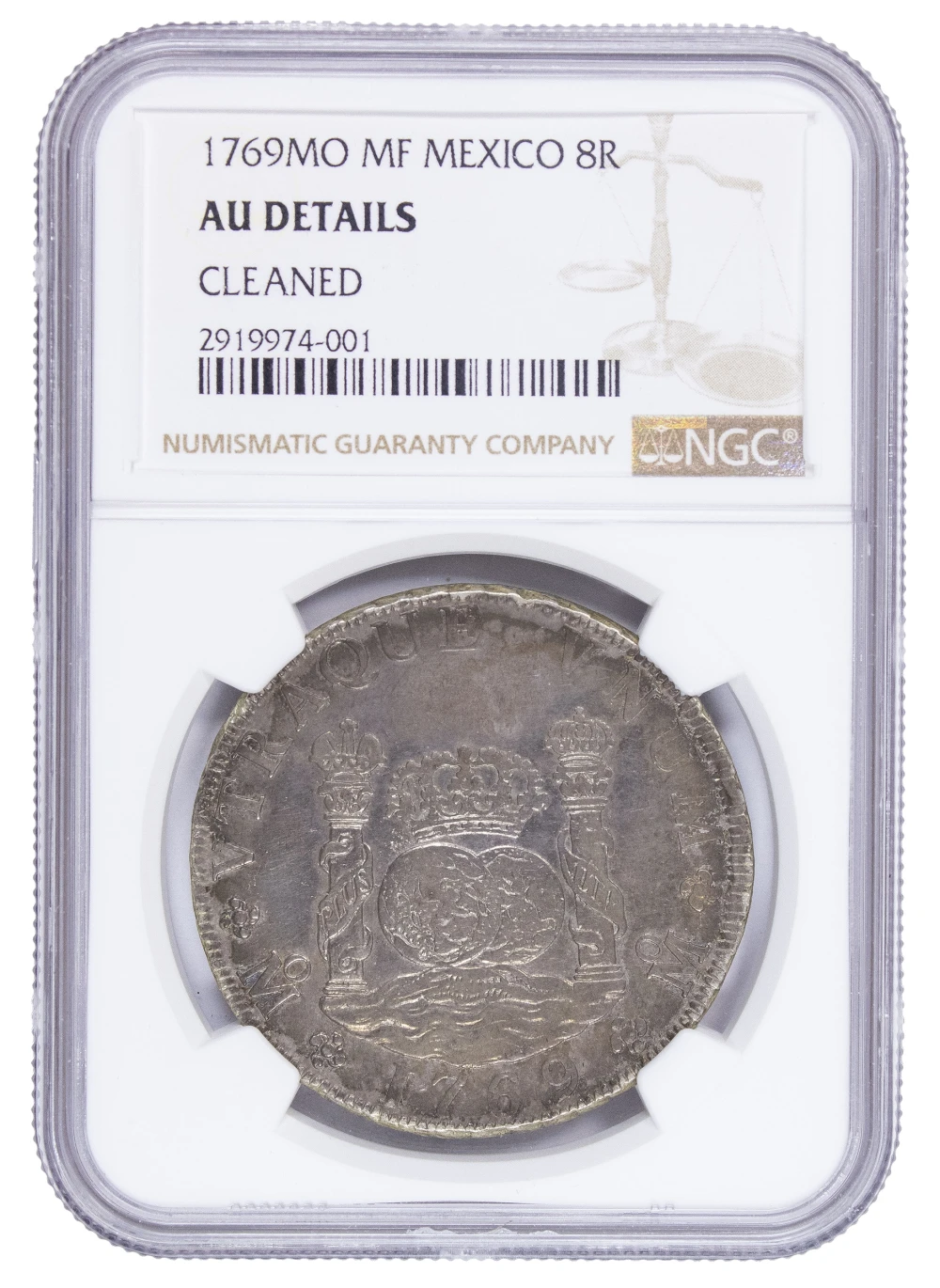 Mexico. NGC AU Details 1769 Pillar 8 Reales