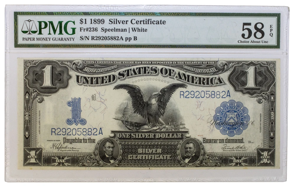 PMG AU-58 EPQ 1899 Black Eagle $1 Note