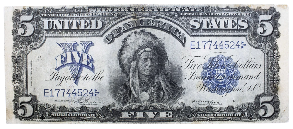 Crisp VF 1899 Indian Chief $5 Note