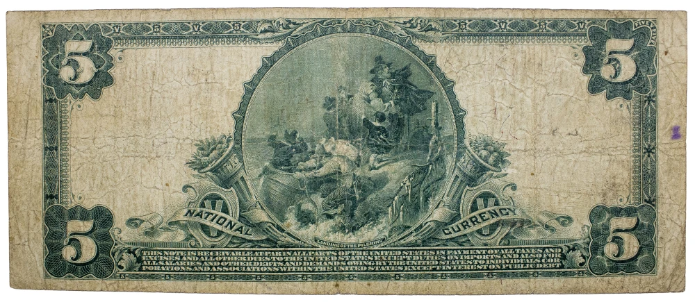 Massachusetts. Fine 1902 National Currency $5