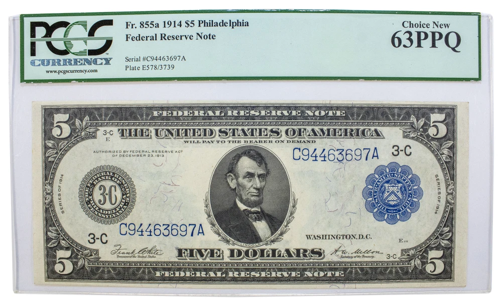PCGS Choice New-63 PPQ 1914 Federal Reserve $5
