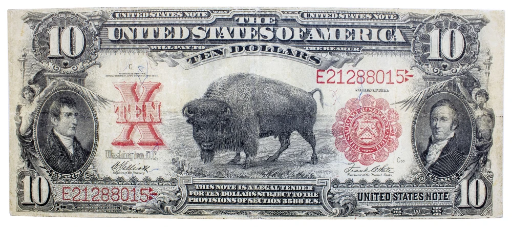 VF or Better 1901 Bison Legal Tender $10 Note