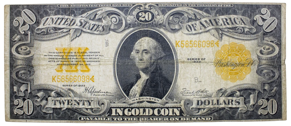 Fine 1922 Gold Coin $20 Note