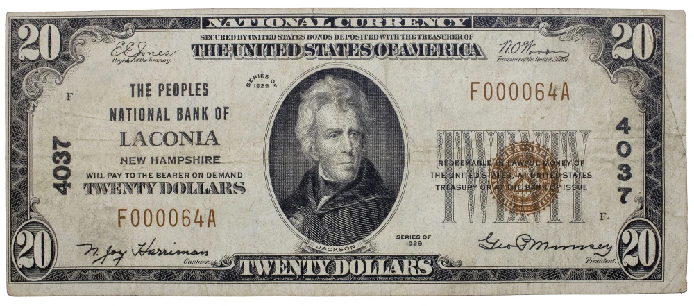 New Hampshire. VF 1929 National Currency $20