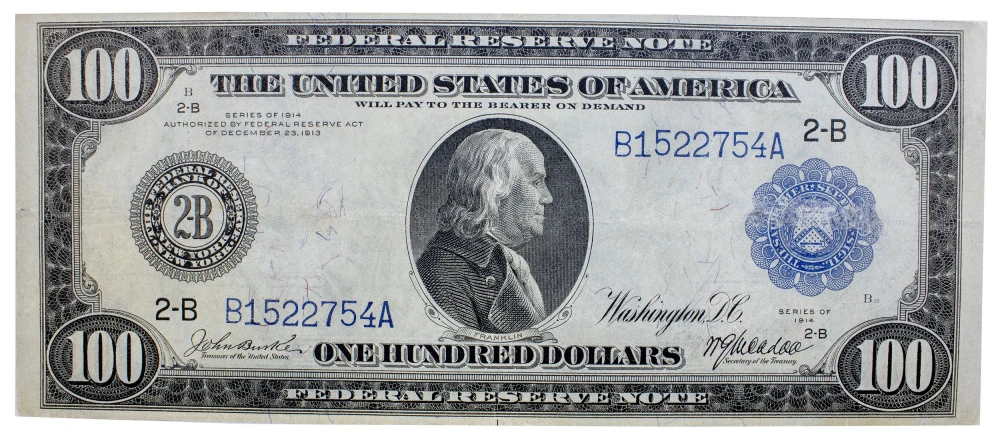 VF/EF 1914 $100 Federal Reserve Note