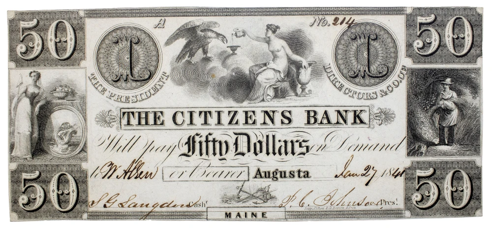 Maine. Augusta Citizens Bank $50 Note