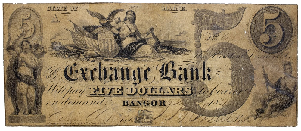 Maine. Bangor. Exchange Bank $5 Note