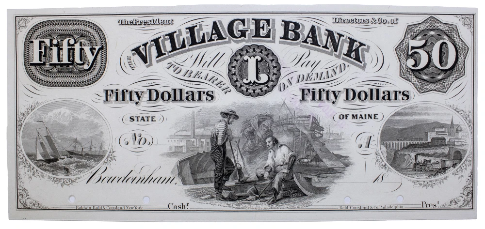 Maine. Bowdingham. Village Bank Rare $50 Proof