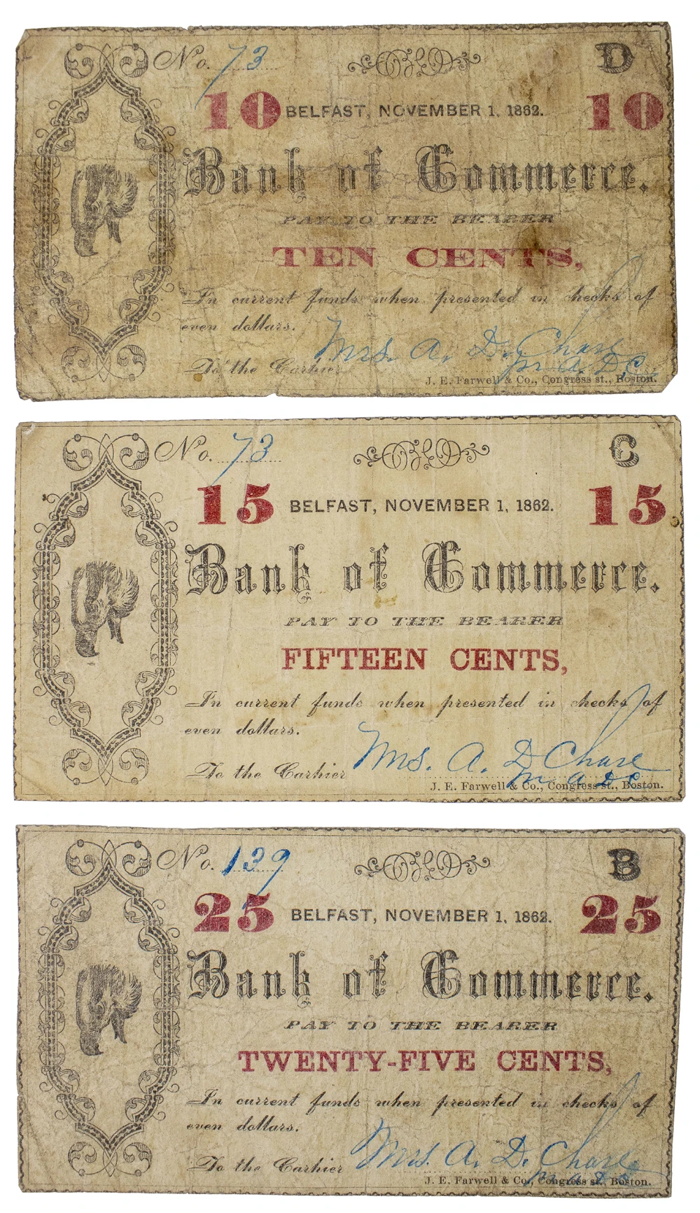 Maine. Belfast. Bank Of Commerce Fractional Trio
