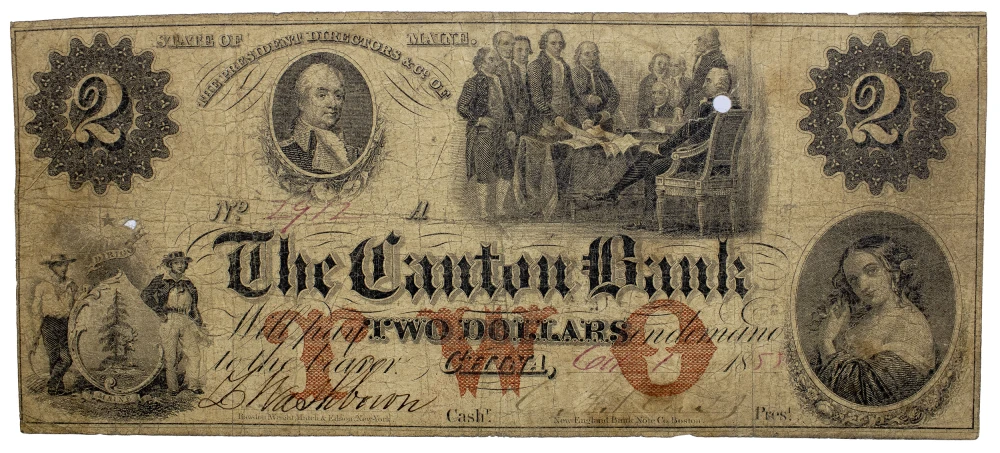 Maine. China. The Canton Bank $2