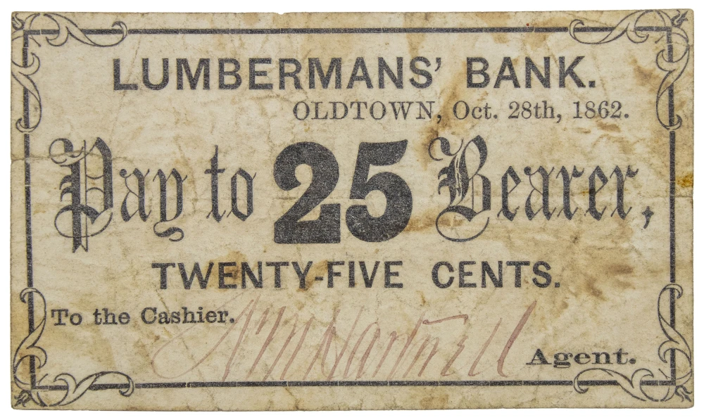 Maine. Oldtown. Lubermans' Bank 25 Cent Note