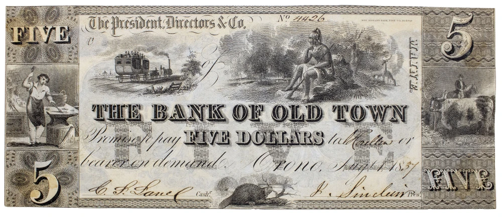 Maine. Orono. The Bank Of Old Town $5