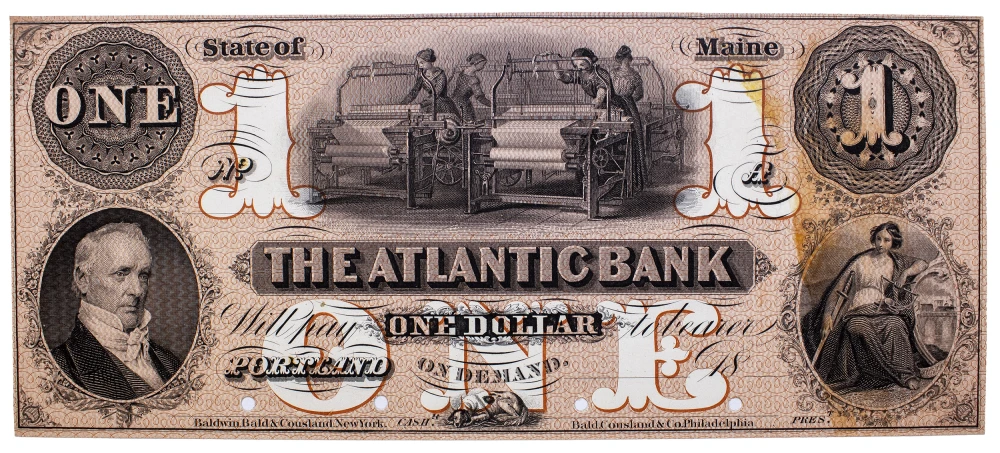 Maine. Portland. Rare The Atlantic Bank Proof $1