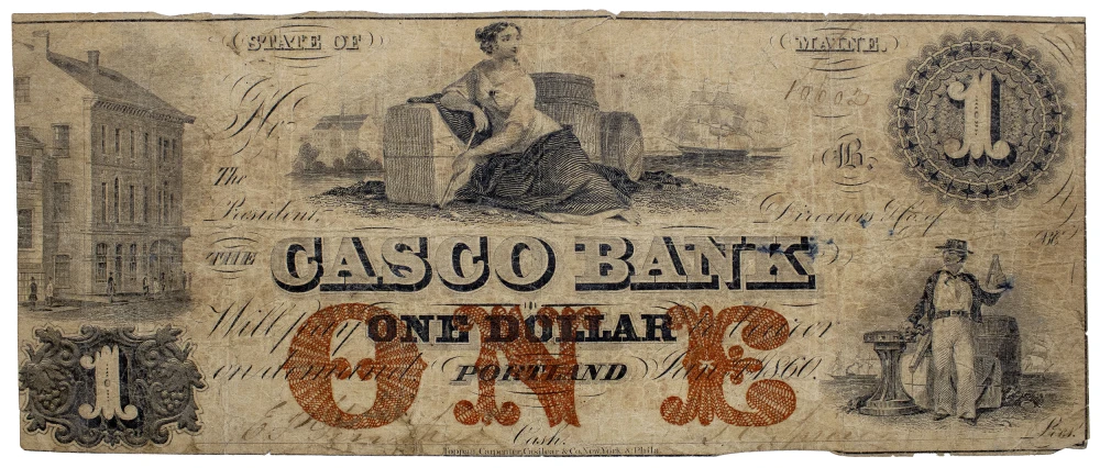 Maine. Portland. Rare Casco Bank $1