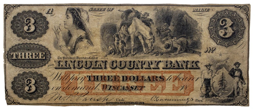 Maine. Wiscasset. Lincoln County Bank $3