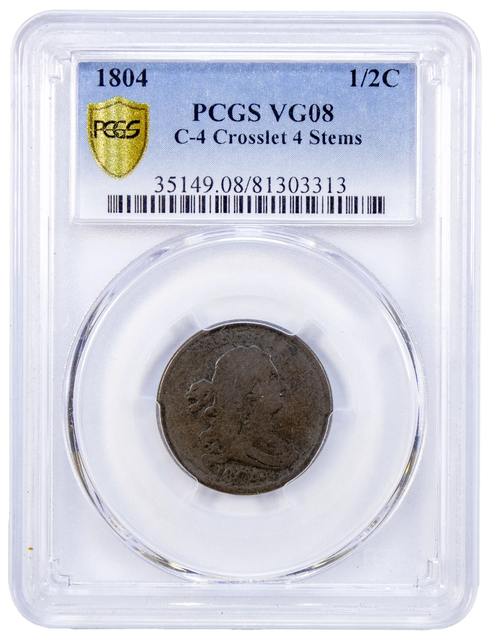PCGS VG-8 Rare Variety 1804 Half Cent
