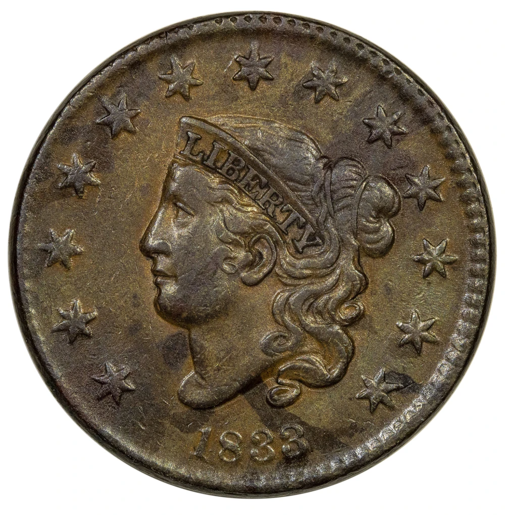 AU-50 1833 Large Cent