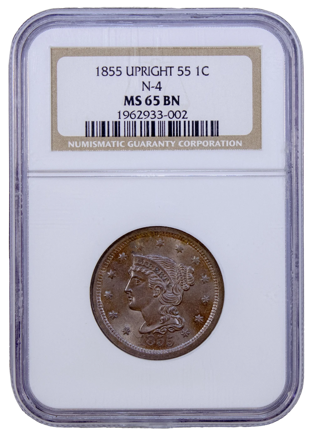 Impressive NGC MS-65 BN 1855 Upright 5 Large Cent