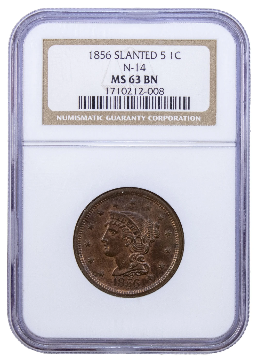 NGC MS-63 BN 1856 Slanted 5 Large Cent