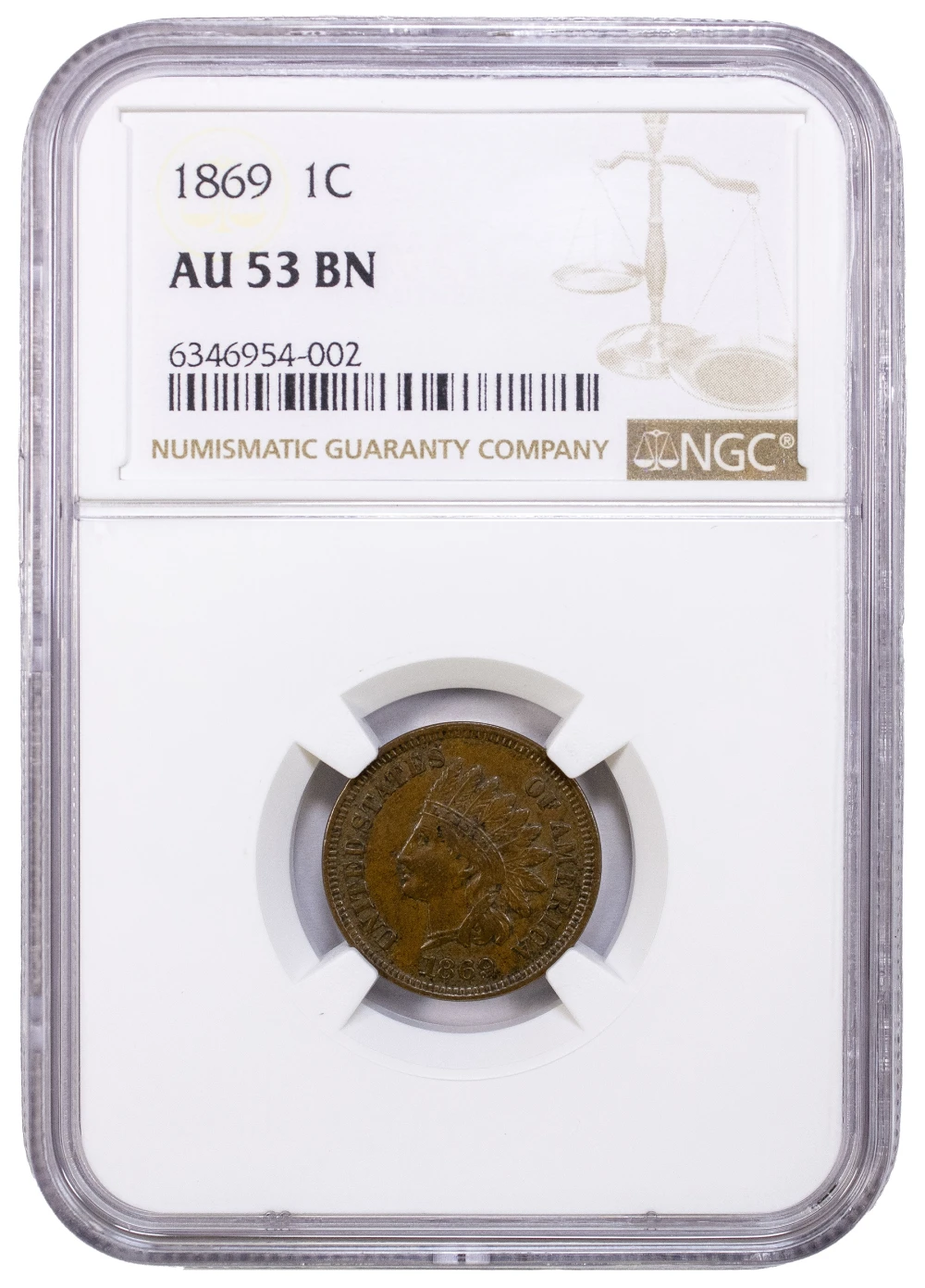 NGC AU-53 1869 Indian Cent
