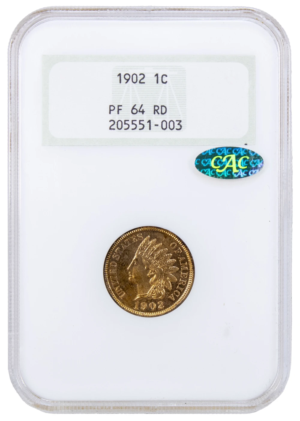 NGC Proof-64 RD CAC 1902 Indian Cent