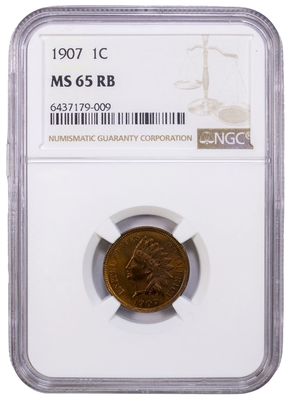 NGC MS-65 RB 1907 Indian Cent