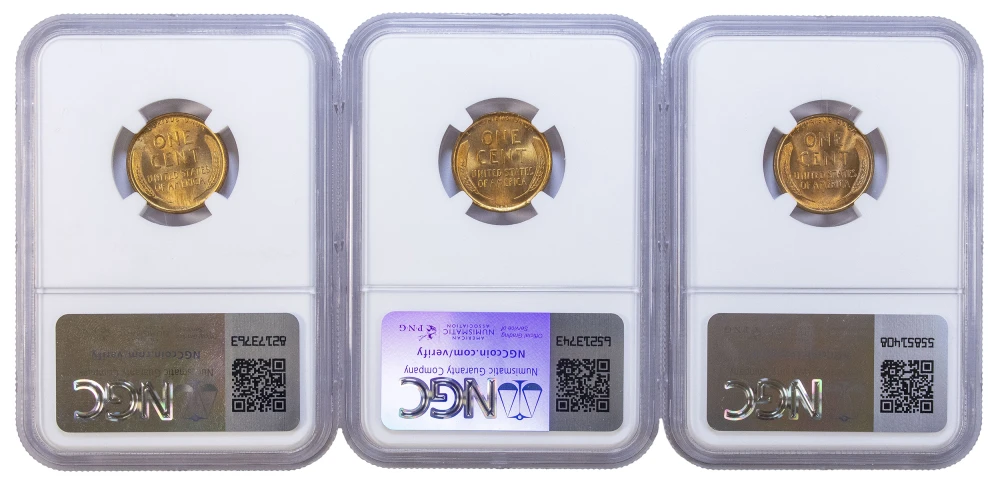 3 Pcs NGC MS-65 Red 1909-VDB Lincoln Cents