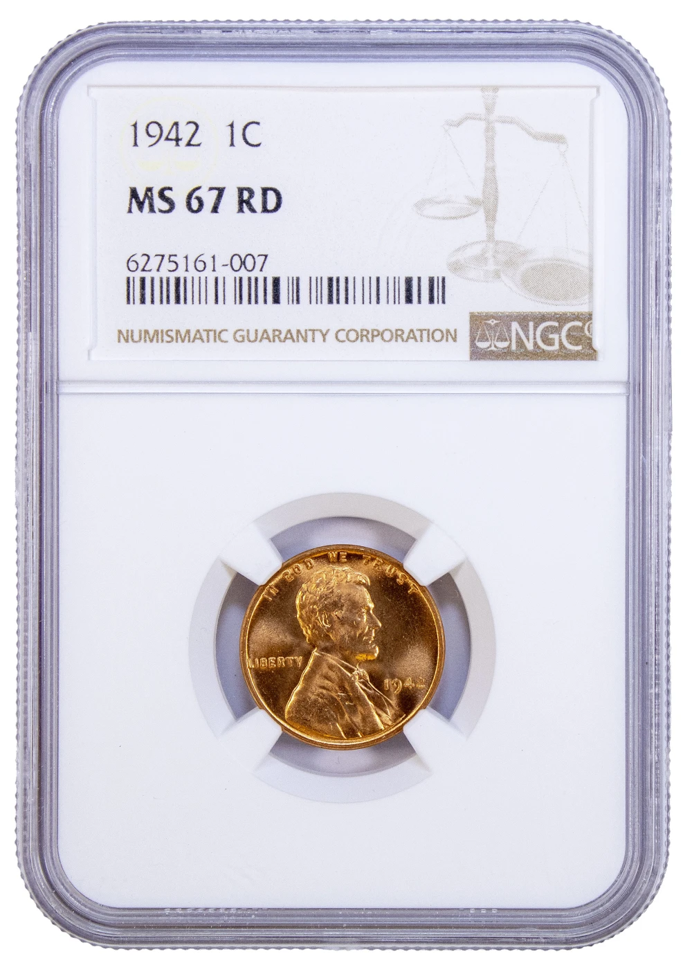NGC MS-67 RD 1942 Lincoln Cent