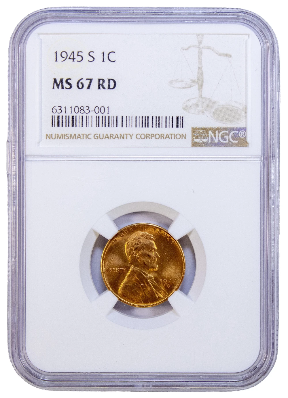 NGC MS-67 RD 1945-S Lincoln Cent