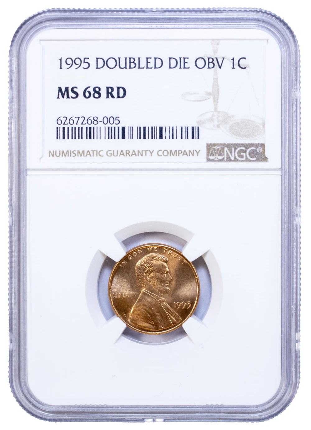 NGC MS-68 RD 1995 Double Die Lincoln Cent
