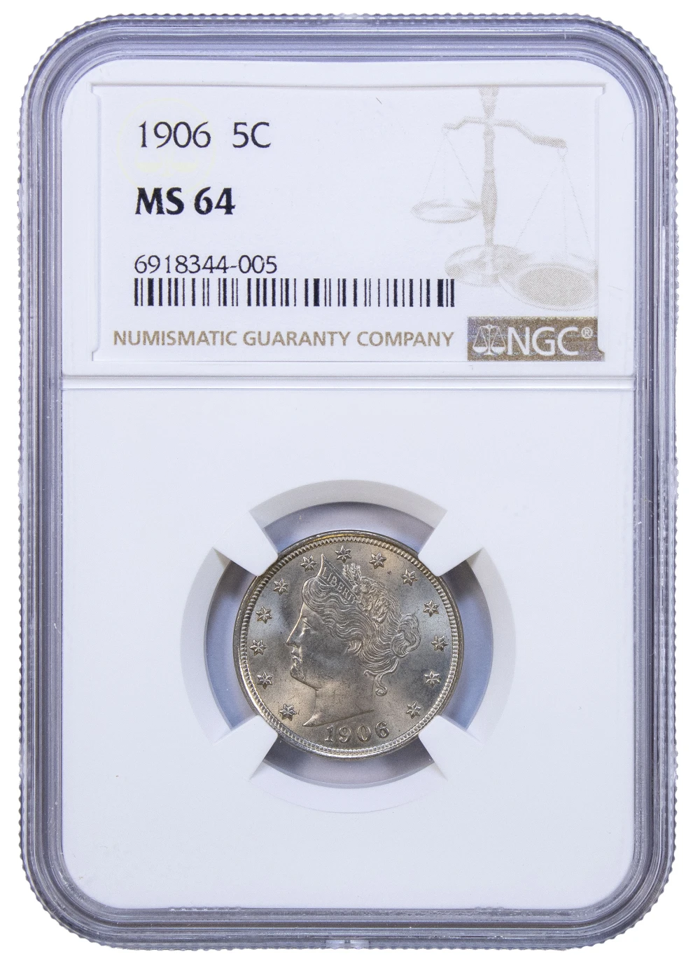 NGC MS-64 1906 Liberty Nickel