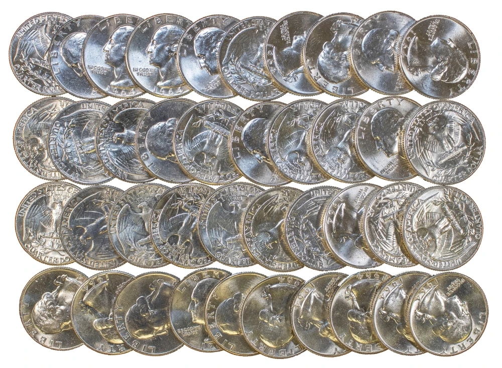 Brilliant Unc Roll 1964 Washington Quarters