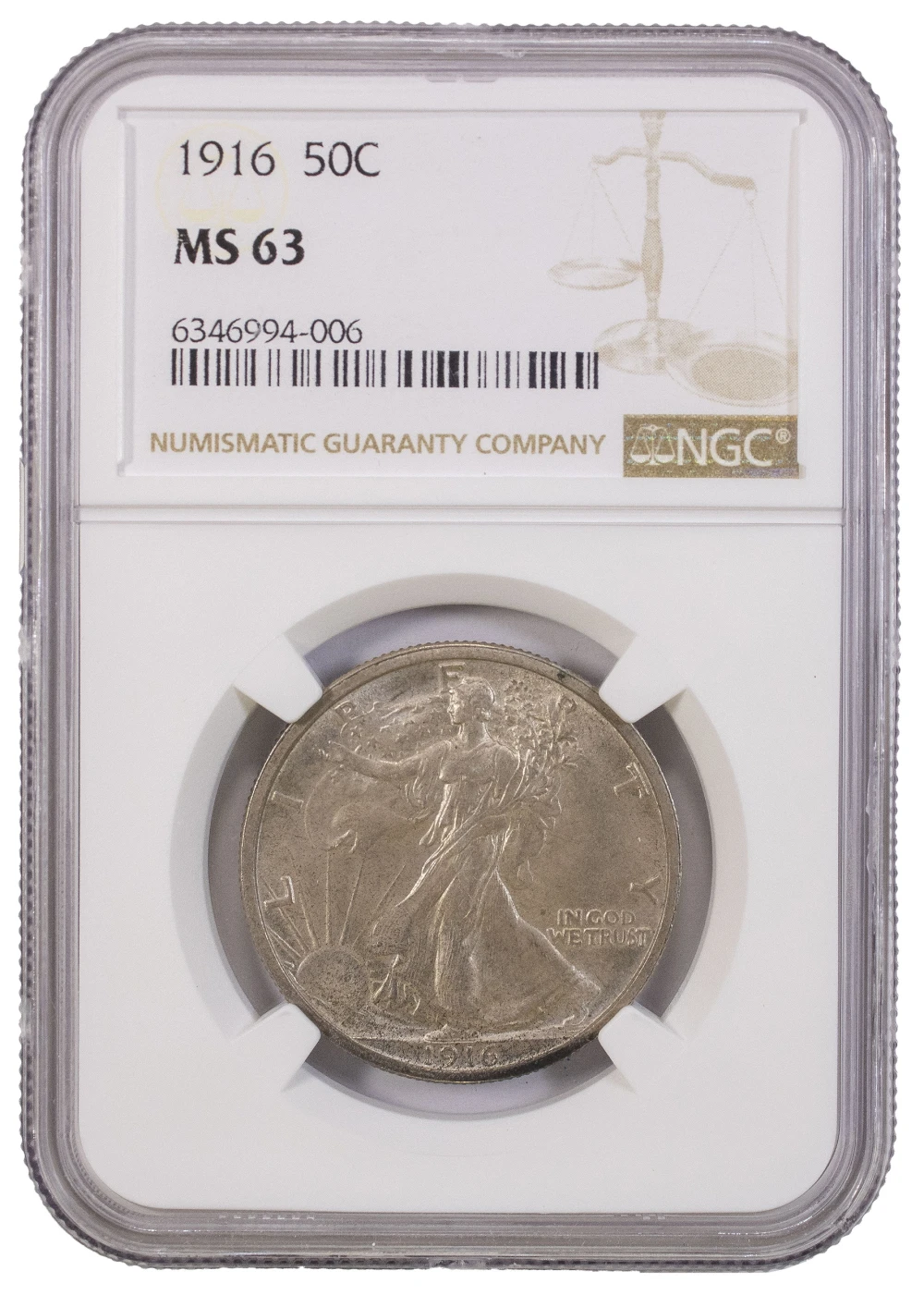 NGC MS-63 1916 Walking Liberty Half Dollar