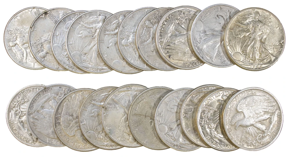Roll of EF to AU Walking Liberty Half Dollars