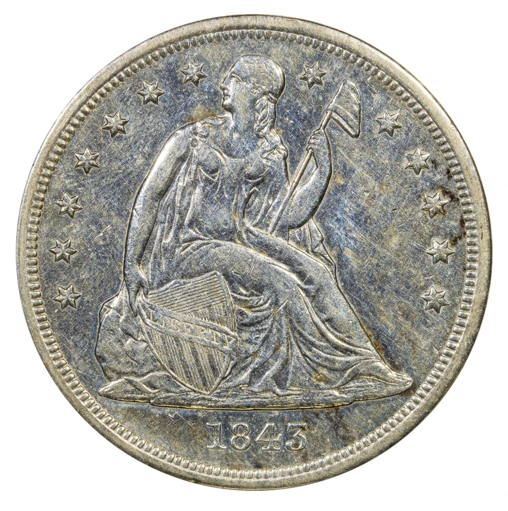 AU Details 1843 Seated Dollar