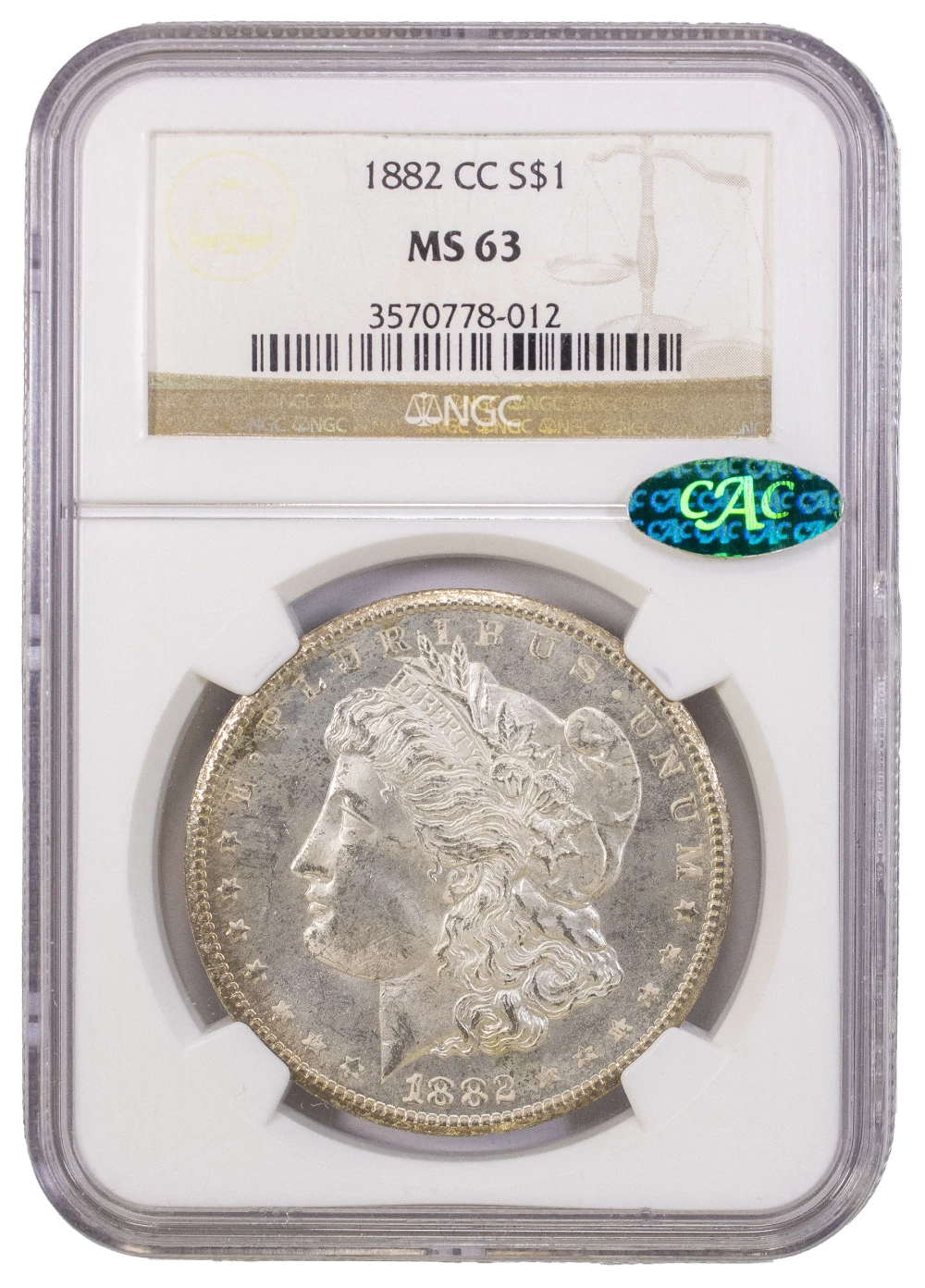 NGC CAC MS-63 1882-CC Morgan Dollar