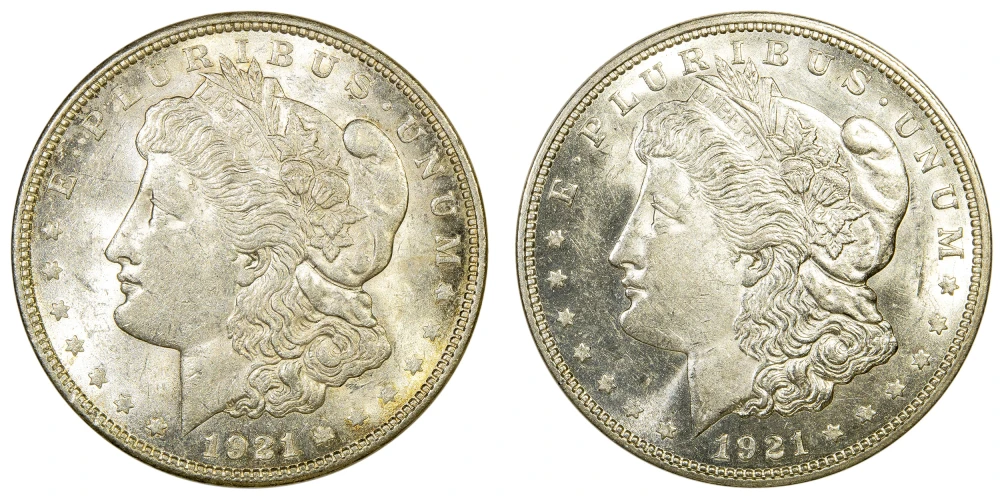 Pair of 1921-Dated Morgan Dollars