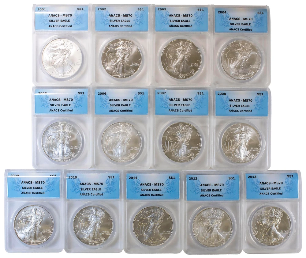 ANACS MS-70 2001-2013 Silver Eagle Set