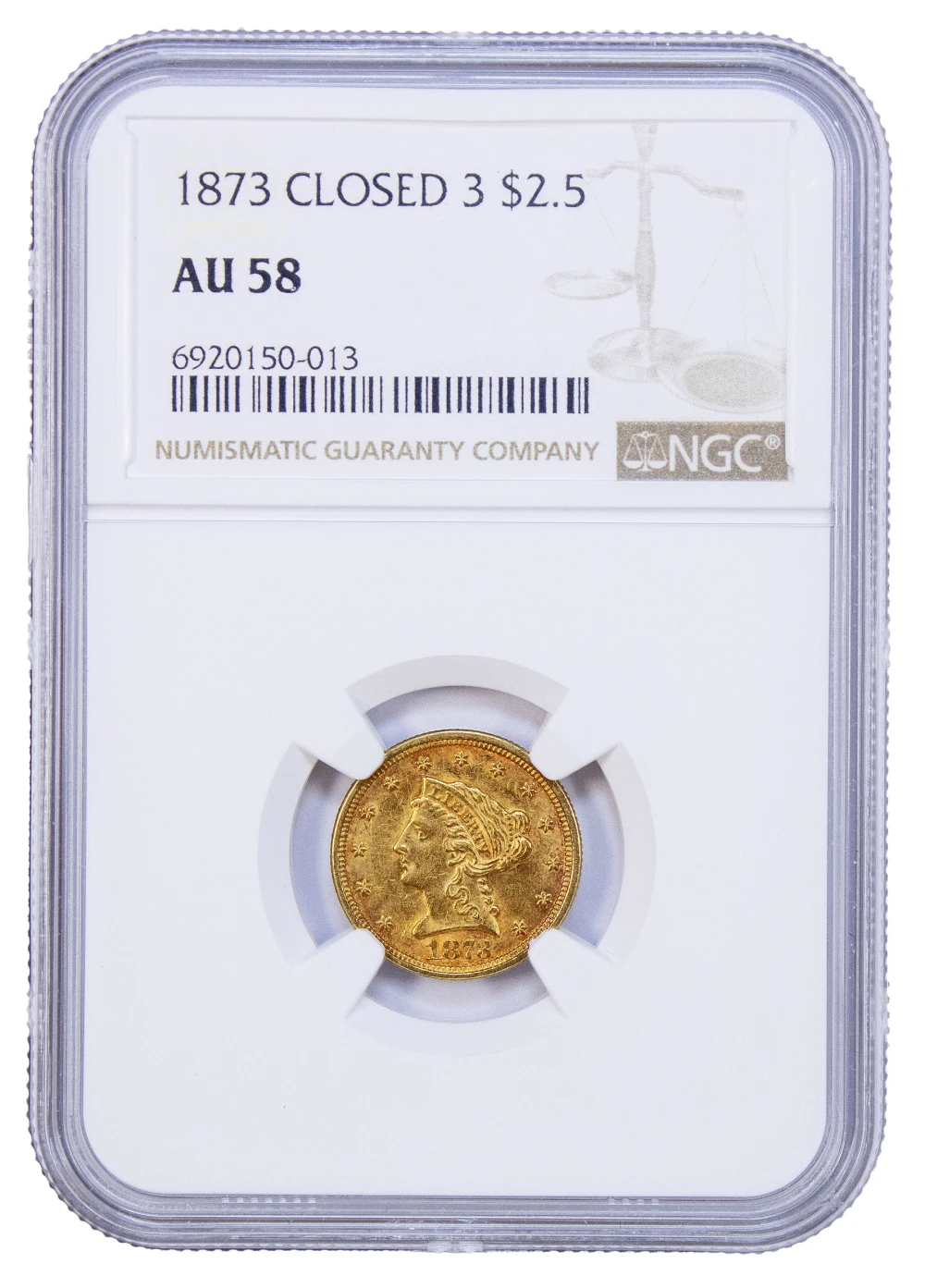 NGC AU-58 1873 Gold $2.50 Liberty