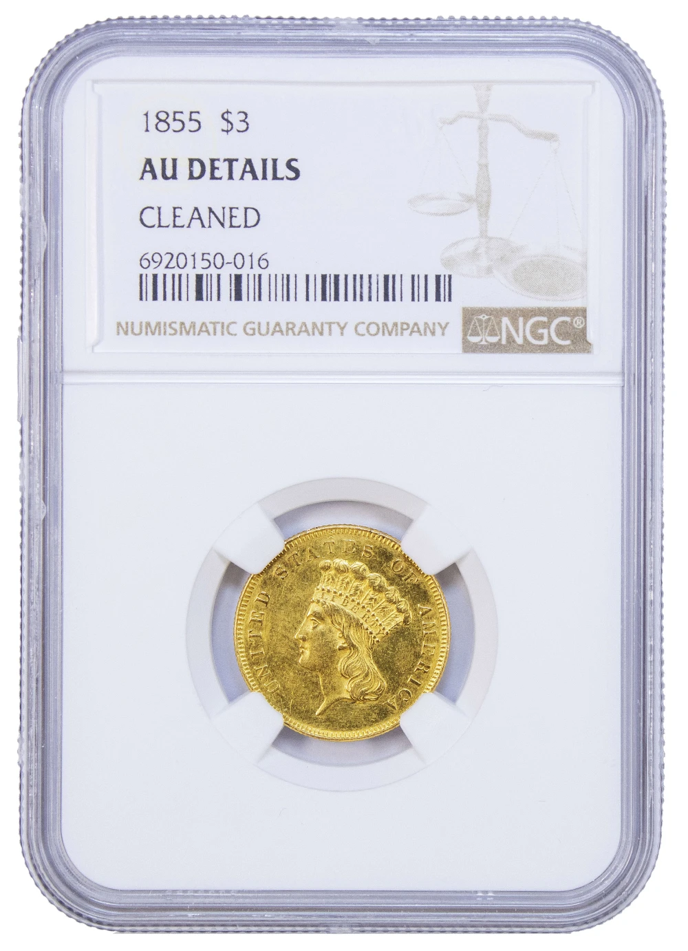NGC AU Details 1855 Gold $3