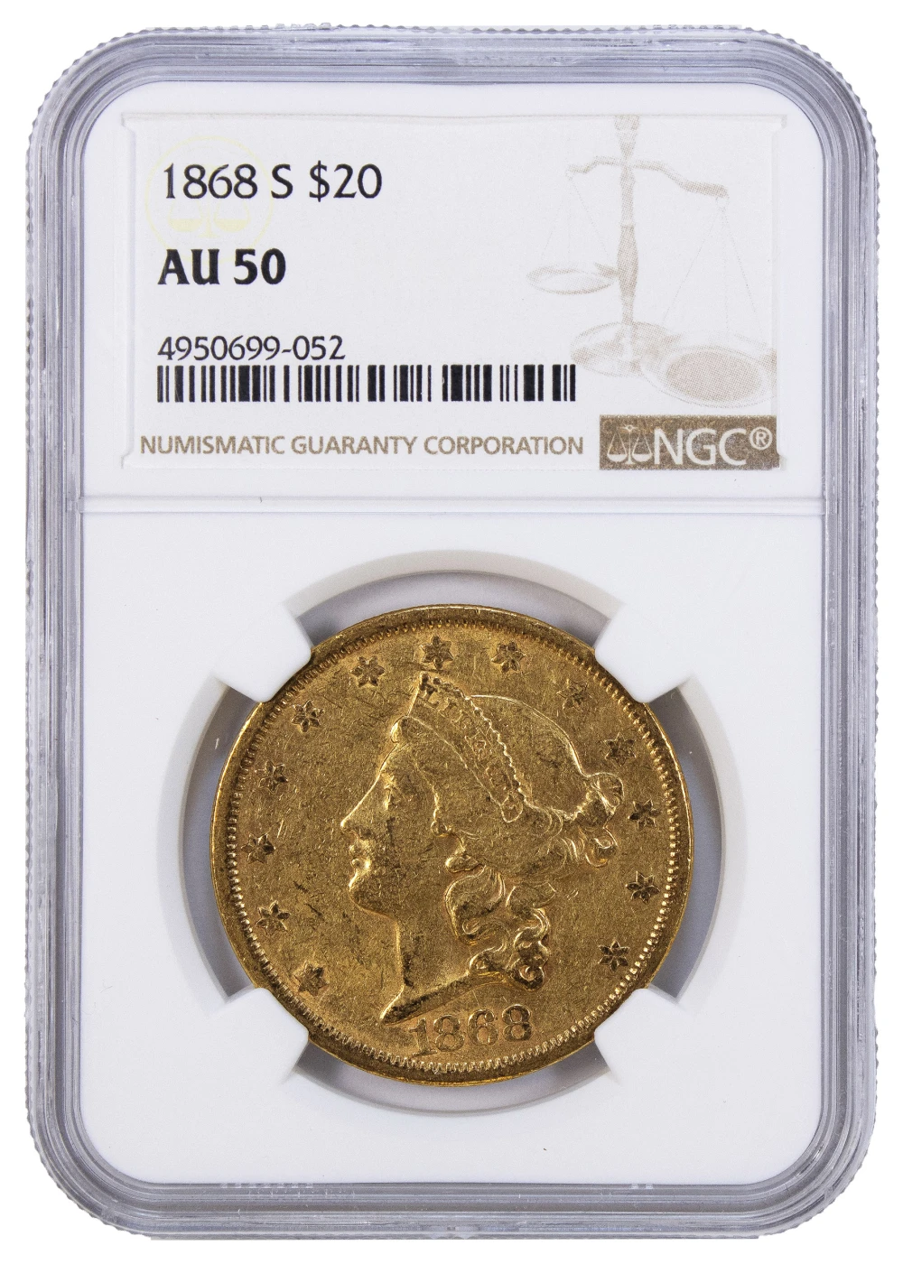 NGC AU-50 1868-S Gold $20 Liberty