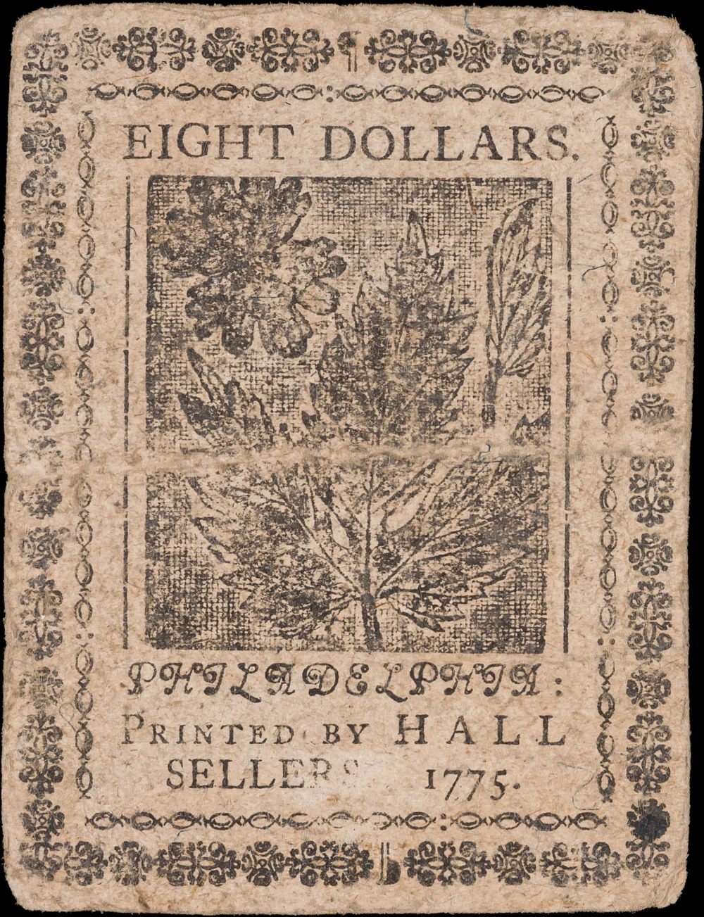 Continental Currency. Fine+ 1775 Eight Dollars