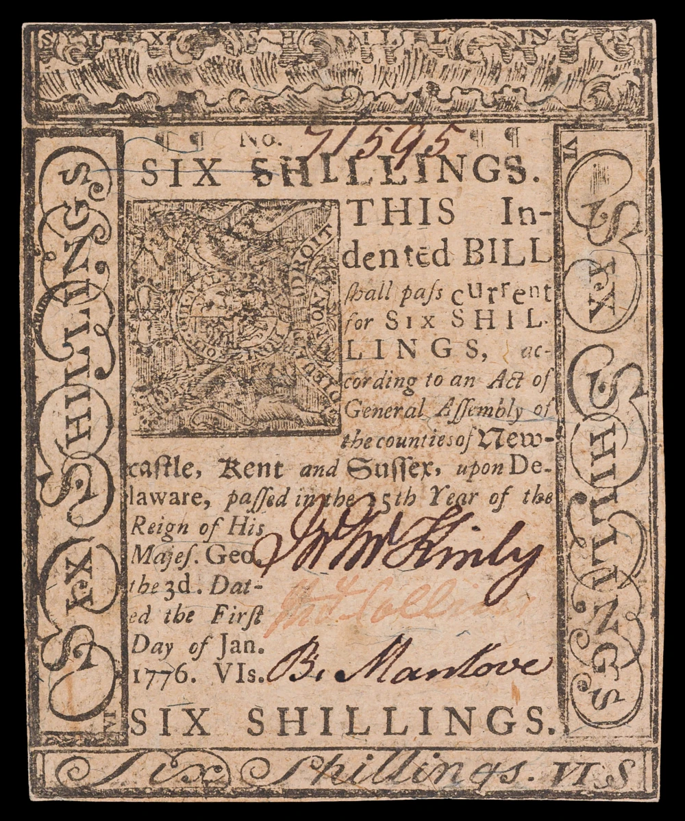 Delaware. Crisp New 1776 Six Shillings Note