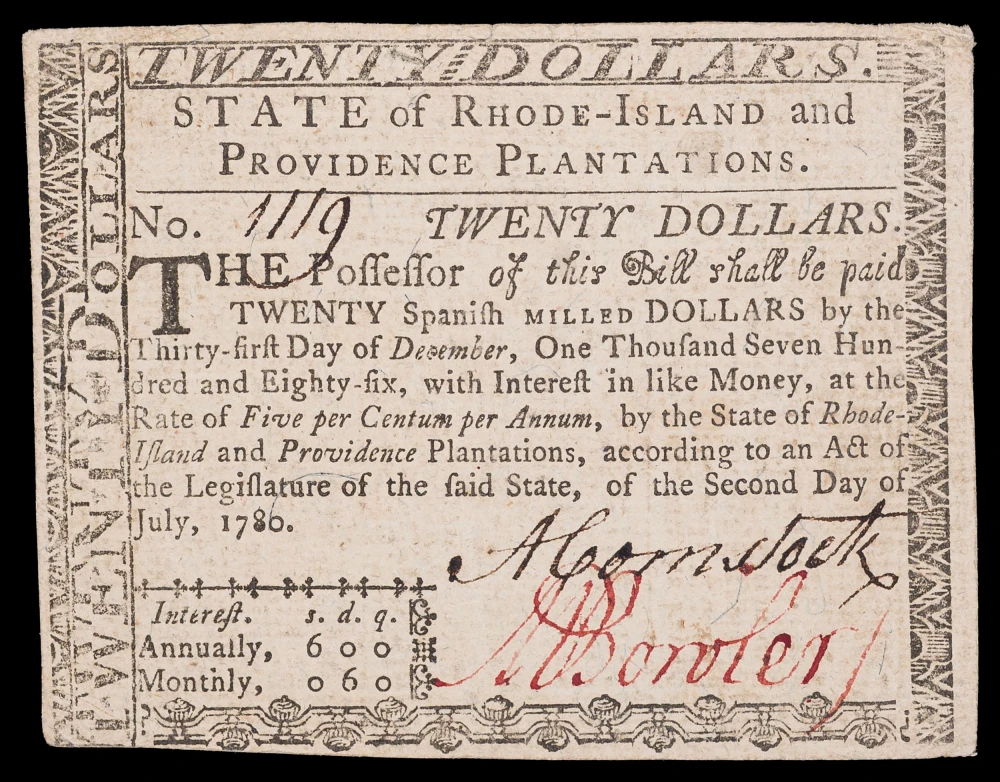 Rhode-Island. AU 1780 $20 Note